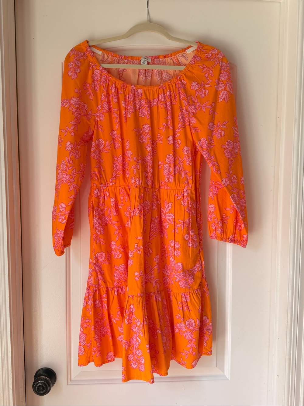 J. Crew Orange Dress with Pink Floral Motif